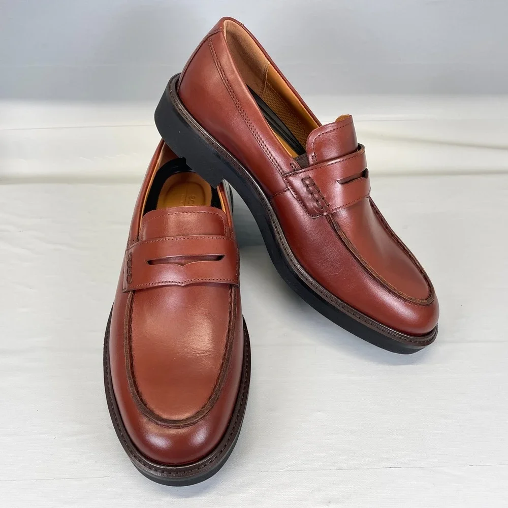 Ecco Metropole London Penny Loafers Mens Size 42 US 8 Brown Leather Dress Shoes